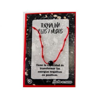 Pulsera 7 nudos rojo cordón fino con Turmalina